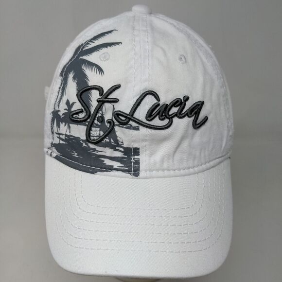 TBL Men's Slideback Hat White Adjustable Embroidered St. Lucia Logo Tourist - Picture 3 of 11
